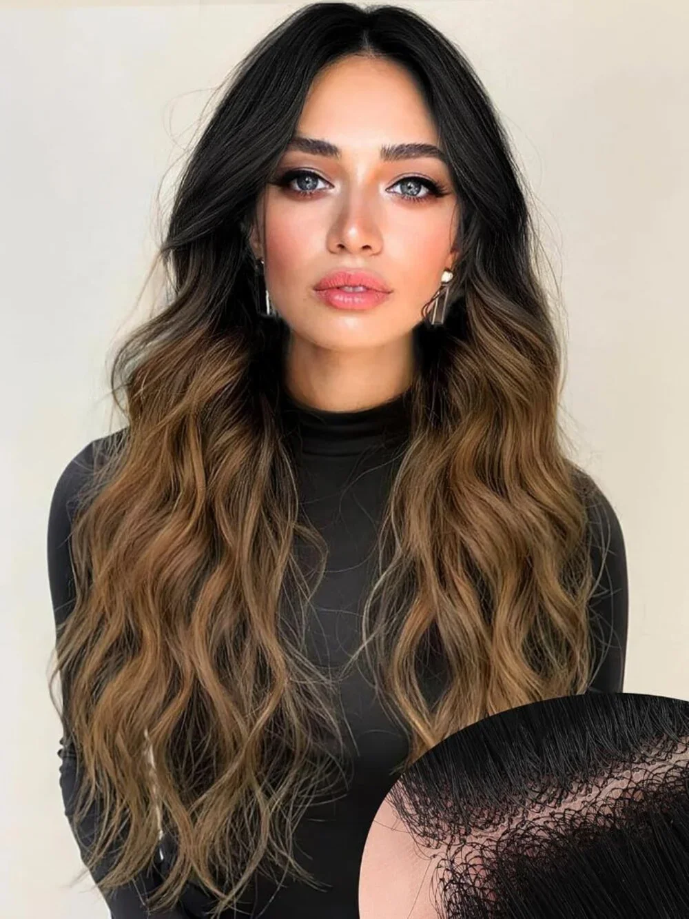 Women's Black Brown Lace Hairline 26 Inch Synthetic Heat Resistant Wavy Wigs